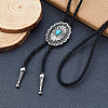 Adjustable Zinc Alloy Pave Synthetic Turquoise Oval Black PU Leather Cord Bolo Tie Lariat Necklaces NJEW-WH0035-04AS-4