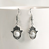 Natural Crystal Stone Hamsa Hand & Round Dangle Earrings UB8598-1-1