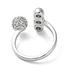 Round Brass Rhinestone Open Cuff Rings for Women RJEW-P112-02B-P-3