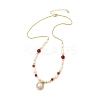 Brass Glass & Pearl Teardrop Pendant Necklaces NJEW-P325-01G-4