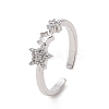 Clear Cubic Zirconia Hollow Out Star Open Cuff Ring RJEW-E072-23P-1