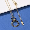 304 Stainless Steel Jet Rhinestone Double Rings Pendant Necklaces NJEW-V001-04G-3