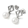 Anti-Tarnish Cubic Zirconia Rhombus with Natural Pearl Dangle Stud Earrings EJEW-F318-19P-1