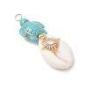 4Pcs 4 Styles Natural Cowrie Shell & Dyed Synthetic Turquoise Turtle Copper Wire Wrapped Pendants PALLOY-JF04035-01-4