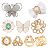 8Pcs 8 Style Butterfly Flower Heart Scarf Buckle Ring AJEW-WR0002-12-1