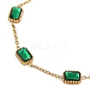 Ion Plating(IP) 304 Stainless Steel Pave Green Glass Rectangle Link Bracelets for Women BJEW-H613-11G-2