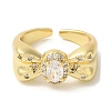Bowknot Brass Micro Pave Clear Cubic Zirconia Open Cuff Rings RJEW-U008-10G-2