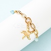 Starfish 304 Stainless Steel Charm Bracelets BJEW-C135-02G-1