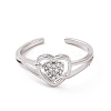 Clear Cubic Zirconia Heart Open Cuff Ring RJEW-G283-10P-2