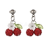 Cherry 304 Stainless Steel Handmade Polymer Clay Rhinestone Dangle Stud Earrings EJEW-JE06429-02-2