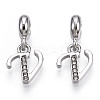 Platinum Rack Plating Alloy Rhinestone European Dangle Charms PALLOY-T048-36P-V-1
