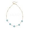 2Pcs 2 Colors Brass & Faceted Round Glass Beaded Flower Link Chain Necklaces NJEW-JN05296-5