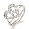 Heart with Letter Rack Plating Brass Micro Pave Clear Cubic Zirconia Adjustable Rings for Women RJEW-I105-01P-H-1