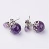 Dangling Natural Amethyst Ear Studs EJEW-JE02186-05-1