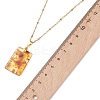 Natural Amber Rectangle Pendant 304 Stainless Steel Cable Chain Necklaces NJEW-JN05981-02-5