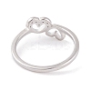 304 Stainless Steel with Rhinestone Heart Finger Ring for Women RJEW-C086-11-P-3