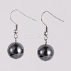 Round 304 Stainless Steel Non-Magnetic Synthetic Hematite Dangle Earrings EJEW-JE01973-01-1