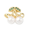 Brass Micro Pave Cubic Zirconia & ABS Plastic Imitation Pearl White Cherry Connector Charms KK-I276-56G-02-1