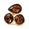 Teardrop & Square Glass Open Cuff Rings RJEW-G289-01G-02-2