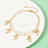 304 Stainless Steel with Acrylic Bead Double Layer Dolphin Charm Anklets for Women AJEW-G069-01G-2
