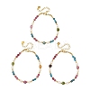 Natural Mixed Gemstone Faceted Round and Cube Beaded Bracelets with Natural Pearl & Brass End Chains BJEW-JB14336-03-3
