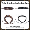 2Pcs 2 Styles Adjustable Cowhide Leather Cord Braided Bracelets BJEW-CL0001-16-2