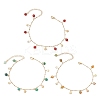 3Pcs 3 Colors Dyed Natural Banded Agate Round & 304 Stainless Steel Shell Shape Tassel Anklets for Women AJEW-AN00702-2