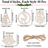 4 Sets 4 Styles Christmas Unfinished Wood Pendant Decorations WOOD-SC0001-87-2