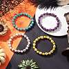 4Pcs 4 Colors Halloween Dyed Synthetic Turquoise Skull & Round Beaded Stretch Bracelet Sets for Men Women BJEW-JB12255-1