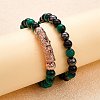 2Pcs 2 Style Dyed & Heated Natural Tiger Eye & Gemstone Stretch Bracelets Set BJEW-SW00089-5