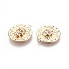 Flat Round with Skull Pattern Brass Micro Pave Clear Cubic Zirconia Pendants KK-G436-21G-3