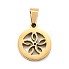 Flat Round with Flower 304 Stainless Steel Pendants STAS-M121-03G-1