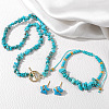 Synthetic Turquoise Chip with 304 Stainless Steel Beaded Necklace & Braided Bead Bracelet & Star Stud Earring FS-WG0BBF5-02-1