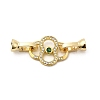 Rack Plating Brass Micro Pave Clear & Green Cubic Zirconia Fold Over Clasps KK-E034-54G-1