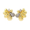 Flower Brass Micro Pave Clear Cubic Zirconia Stud Earrings EJEW-H158-12GP-4
