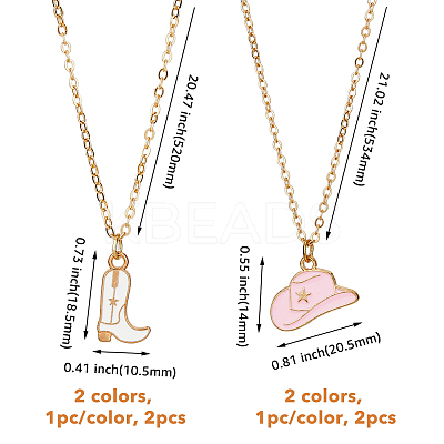 4Pcs 4 Styles Cowboy Theme Hat & Shoes Alloy Enamel Pendant Necklaces Set for Women NJEW-FI0001-10-1