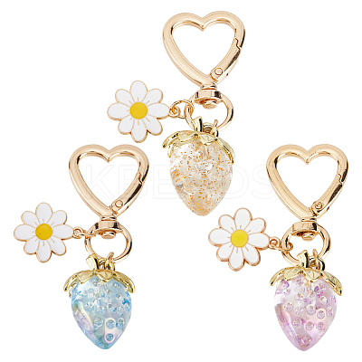 3Pcs 3 Colors Acrylic Strawberry Pendant Decorations AJEW-HY0001-96-1