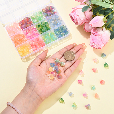 144G 12 Colors Transparent Glass Bead Caps GLAA-YW0005-26-1