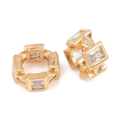 Brass Micro Pave Clear Cubic Zirconia Rondelle European Beads KK-L261-04G-1