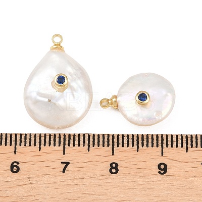 Brass Micro Pave Cubic Zirconia with Natural Pearl Pendants KK-Z146-07C-05-1