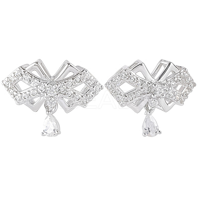 3Pcs 925 Sterling Silver Clear Cubic Zirconia Bowknot with Teardrop Multi-Strand Links STER-BBC0008-44-1