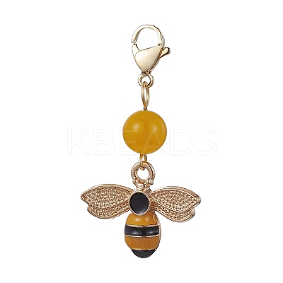 Bee & Honeycomb & Flower Alloy Enamel Pendant Decorations HJEW-JM01600-01-1