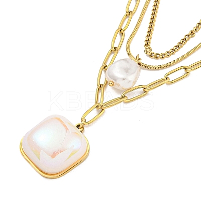 Ion Plating(IP) 201 Stainless Steel Multilayer Necklaces NJEW-K270-16G-1