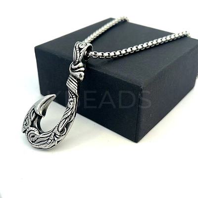 Vintage Style 304 Stainless Steel Fish Hook Pendant Necklaces for Men Women Jewelry NL8016-1