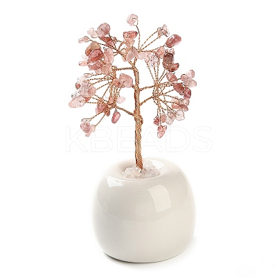 Natural Strawberry Quartz Chips Tree of Life Decorations DJEW-C016-02C-1