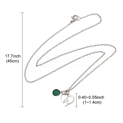 Valentine's Day 304 Stainless Steel & Green Glass Heart Pendant Cable Chain Necklaces for Women NJEW-FS00014-04-1