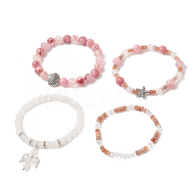 4Pcs 4 Style Natural Mixed Gemstone Beaded Stretch Bracelets Set BJEW-JB09263-1