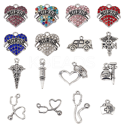 42Pcs 15 Style Tibetan Style Alloy & Alloy Rhinestone Pendants TIBEP-SC0002-41-1