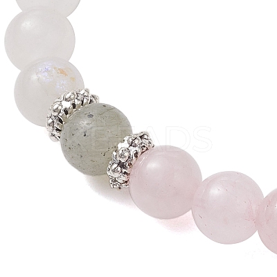 6.5mm Round Natural Labradorite & Rose Quartz & Electroplated White Moonstone Beaded Stretch Bracelets for Women Men BJEW-JB10478-1