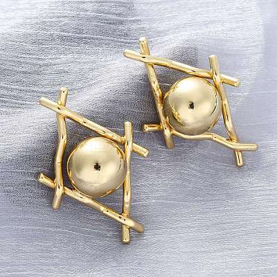Rhombus with Round Brass Stud Earrings EJEW-R025-03G-1